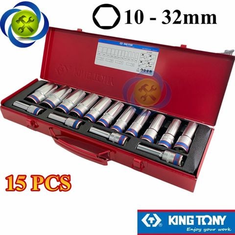 Bộ tuýp 1/2 Kingtony 4315MR 15 chi tiết (10-32mm) loại dài màu trắng