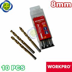 Mũi khoan sắt 8mm chuôi tròn thép HSS Workpro WP400183 (10 mũi hộp)