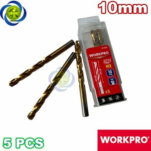 Mũi khoan sắt 10mm chuôi tròn thép HSS Workpro WP400188 (5 mũi hộp)