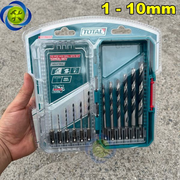 Bộ 12 mũi khoan kim loai đuôi lục giác Total TACSDL11206 (1mm-10mm)