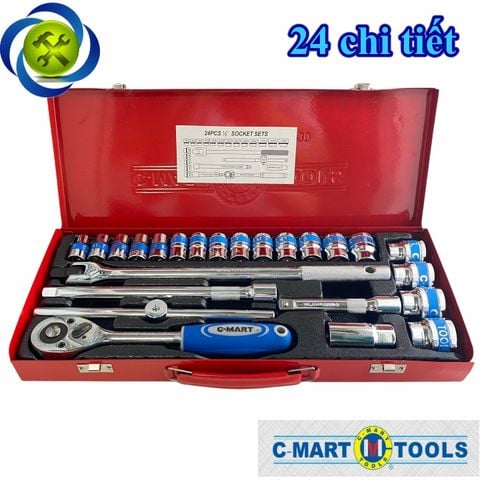 Bộ tuýp 24 chi tiết (10 - 32mm) C-Mart K0030 loại 1/2 thép CR-V xi bóng