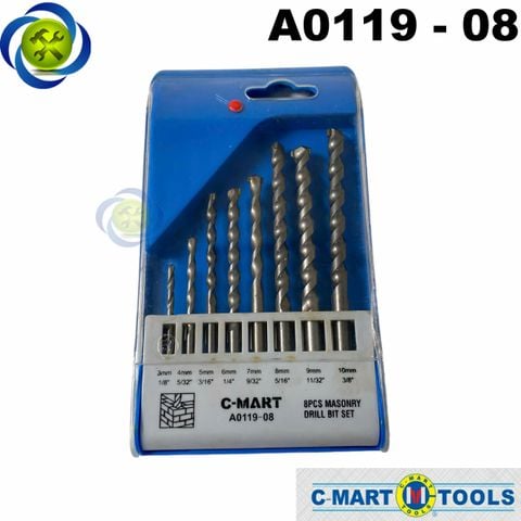 Bộ mũi khoan bê tông C-MART A0119-08 có 8 chi tiết chuôi tròn (3-10mm)