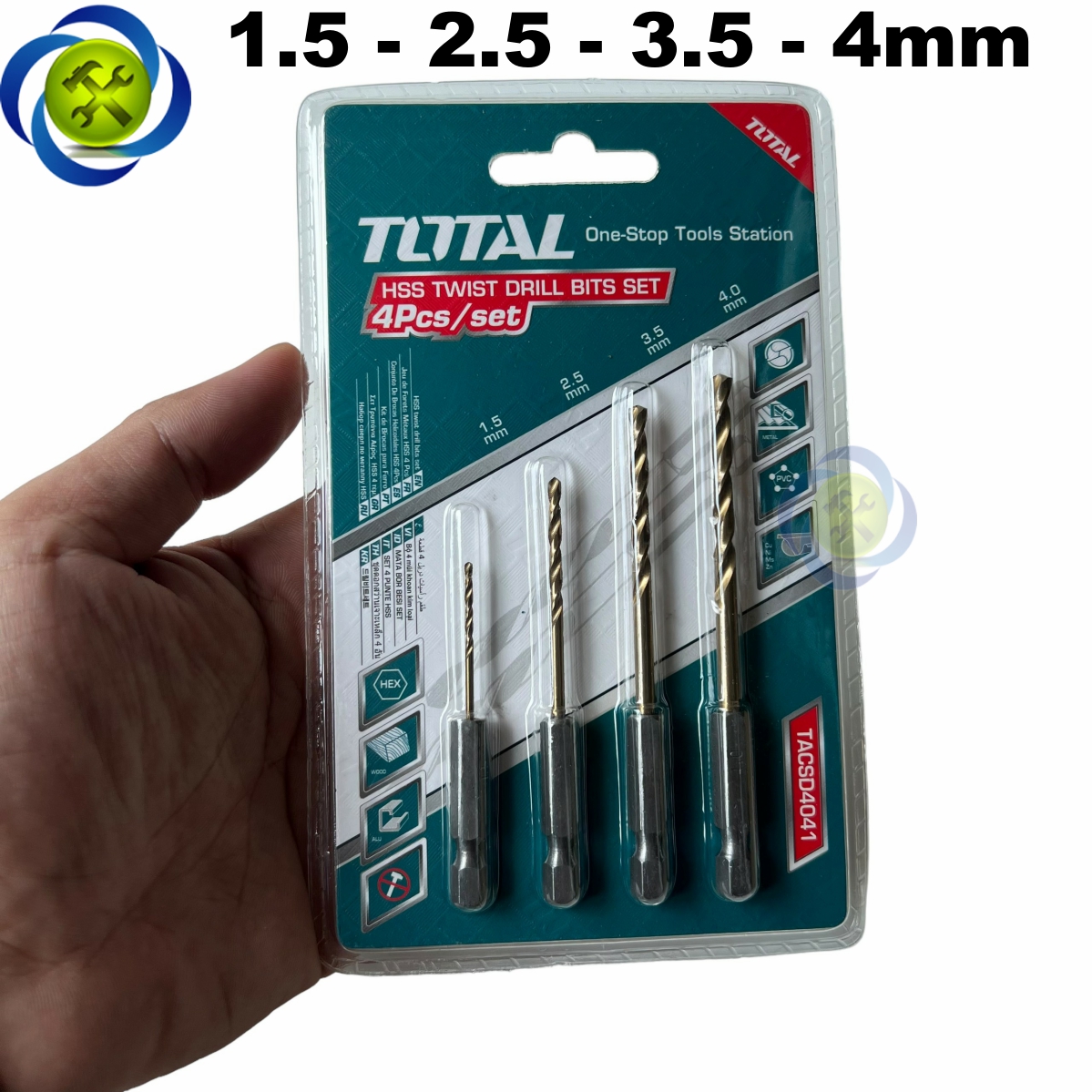 Bộ mũi khoan kim loại đuôi lục giác 4 chi tiết Total TACSD4041 (1.5-4mm)