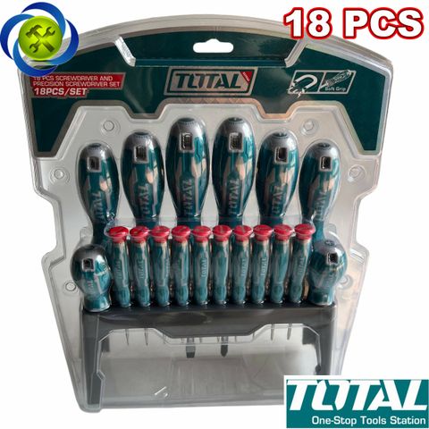 Bộ 18 tua vít TOTAL THT250618 gồm vít thông dụng và vít điện tử có chân đế