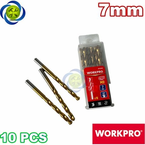 Mũi khoan sắt 7mm chuôi tròn thép HSS Workpro WP400181 (10 mũi hộp)