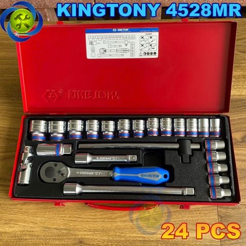 Bộ tuýp 1/2 Kingtony 4528MR có 24 chi tiết hệ mét (10-32mm)