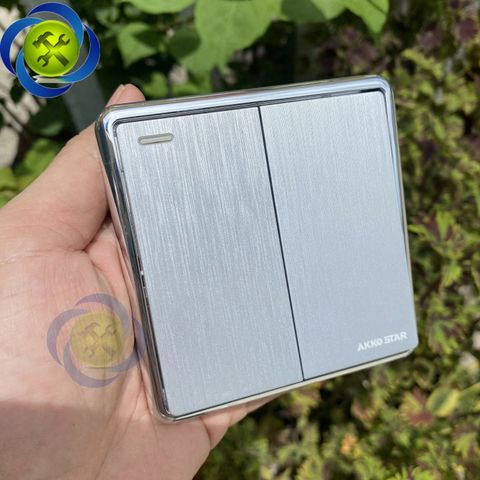 Công tắc đôi 1 chiều AKKO STAR 04058 màu xám kim loại