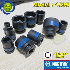 (ĐỦ SIZE) Tuýp 1/2 KINGTONY 4535 loại ngắn 6 cạnh màu đen