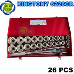 Bộ tuýp 3/4 có 26 chi tiết hệ inch & hệ mét Kingtony 6226CR loại tuýp 12 cạnh