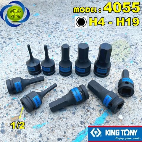 (ĐỦ SIZE) Tuýp 1/2 đen lục giác Kingtony 4055 có các size từ H4 - H19