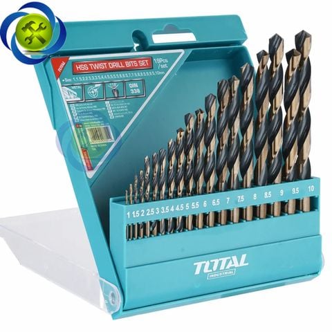 Bộ 19 mũi khoan kim loại Total TACSD0195 thép HSS chuôi tròn