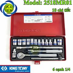 Bộ tuýp 1/4 Kingtony 2518MR01 18 chi tiết loại tuýp 6 cạnh