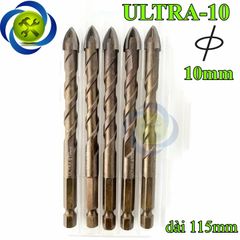 5 mũi khoan gạch men 10mm đuôi lục giác ULTRA-10 có 4 cạnh gạch-kính-thép