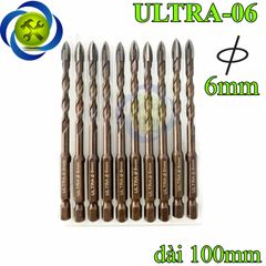 10 mũi khoan gạch men 6mm đuôi lục giác ULTRA-06 có 4 cạnh gạch-kính-thép