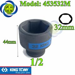 Tuýp 32mm 1/2 Kingtony 453532M loại ngắn 6 cạnh màu đen