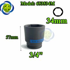 Tuýp 34mm 3/4 Kingtony 653534M loại ngắn 6 cạnh màu đen