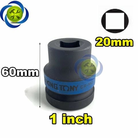 Tuýp vuông Kingtony 851420M loại 1 inch 4 cạnh đen 20mm