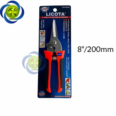 Kéo cắt cành mũi nhọn Licota TGP-00248 loai 8 inch dài 200mm màu cam - đen