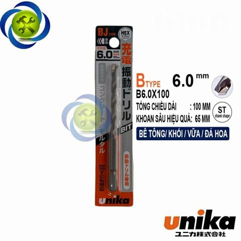 Mũi khoan bê tông 6mm Unika BJ 6.0 x 100 đuôi lục giác
