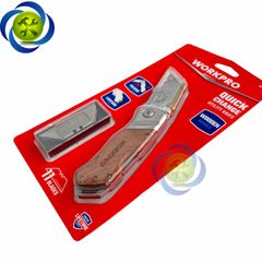 Dao rọc cáp Workpro WP211014 gấp gọn thân gỗ kèm 10 lưỡi