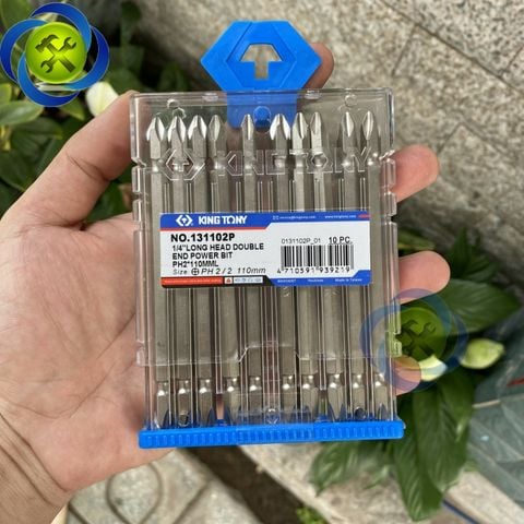 Mũi vít bake hai đầu PH2 x 110mm Kingtony 131102P có nam châm (10 mũi/hộp)