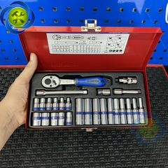 Bộ tuýp 1/4 Kingtony 2526MR có 26 chi tiết bao gồm các đầu tuýp ngắn và dài từ 4-13mm