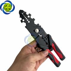 Kìm tuốt dây điện, bấm cos, cắt dây đa năng cán bọc nhựa đỏ đen