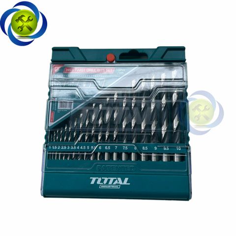 Bộ 19 mũi khoan kim loại Total TACSD0195 thép HSS chuôi tròn