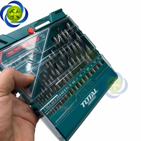 Bộ 19 mũi khoan kim loại Total TACSD0195 thép HSS chuôi tròn