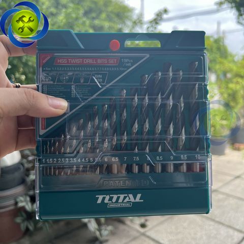 Bộ 19 mũi khoan kim loại Total TACSD0195 thép HSS chuôi tròn