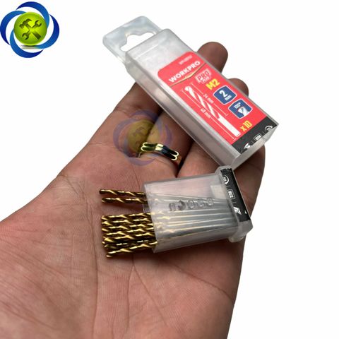Mũi khoan sắt 2mm chuôi tròn thép HSS Workpro WP400152 (10 mũi hộp)