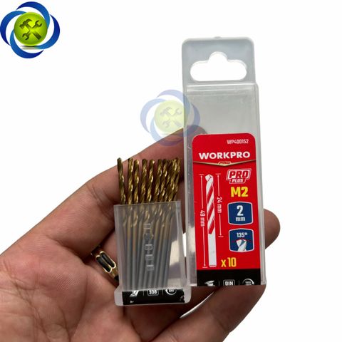 Mũi khoan sắt 2mm chuôi tròn thép HSS Workpro WP400152 (10 mũi hộp)