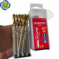 Mũi khoan sắt 8mm chuôi tròn thép HSS Workpro WP400183 (10 mũi hộp)