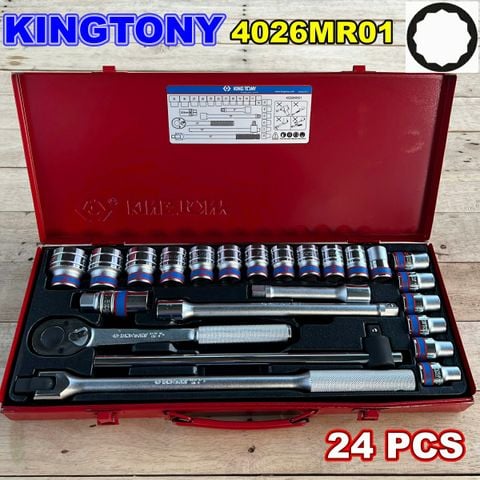 Bộ tuýp 1/2 Kingtony 4026MR01 (10-32mm) tuýp 12 cạnh gồm 24 chi tiết