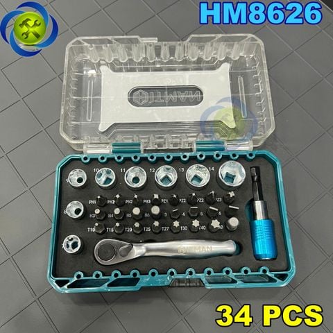 Bộ dụng cụ mini 34 chi tiết chân cắm 1/4 inch HITMAN HM8628