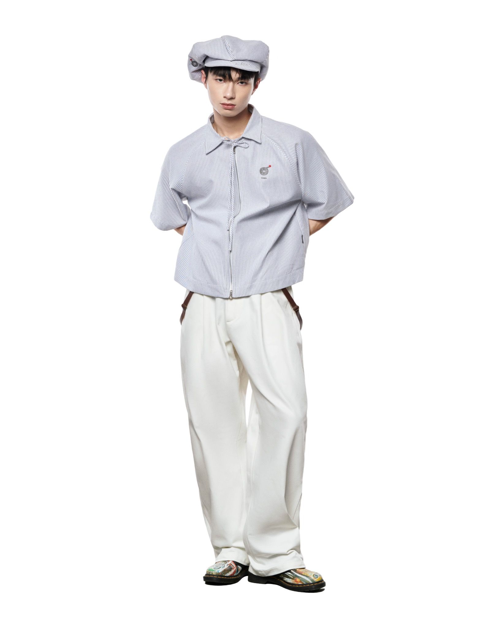  POPEYE BERET HAT - Striped Grey 