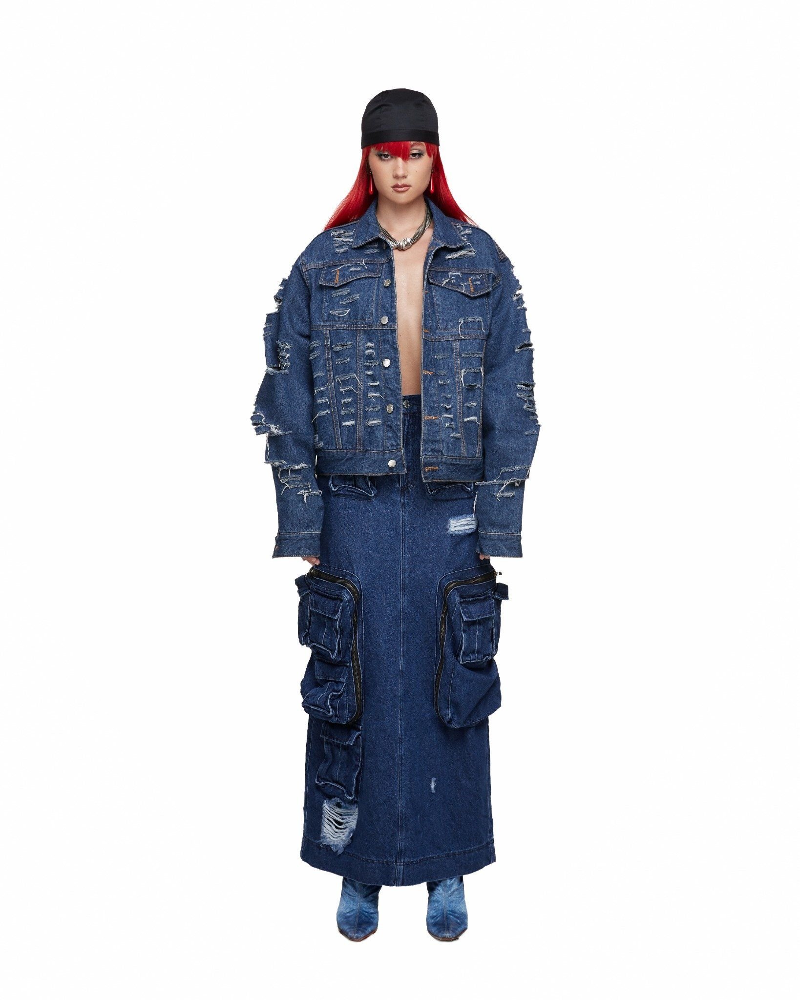  KENNEDY CARGO DENIM SKIRT - Dark Blue 