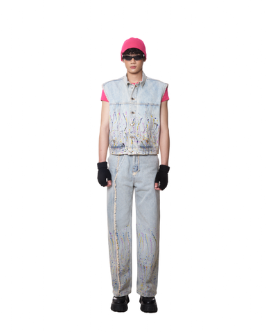  ISAAC SPLATTER DENIM GILET 