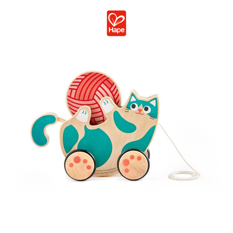  Đồ chơi xe kéo chú mèo và cuộn len Hape 