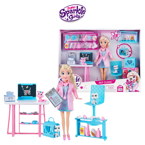  Bộ đồ chơi búp bê bác sĩ và phòng khám thú cưng Sparkle Girlz 