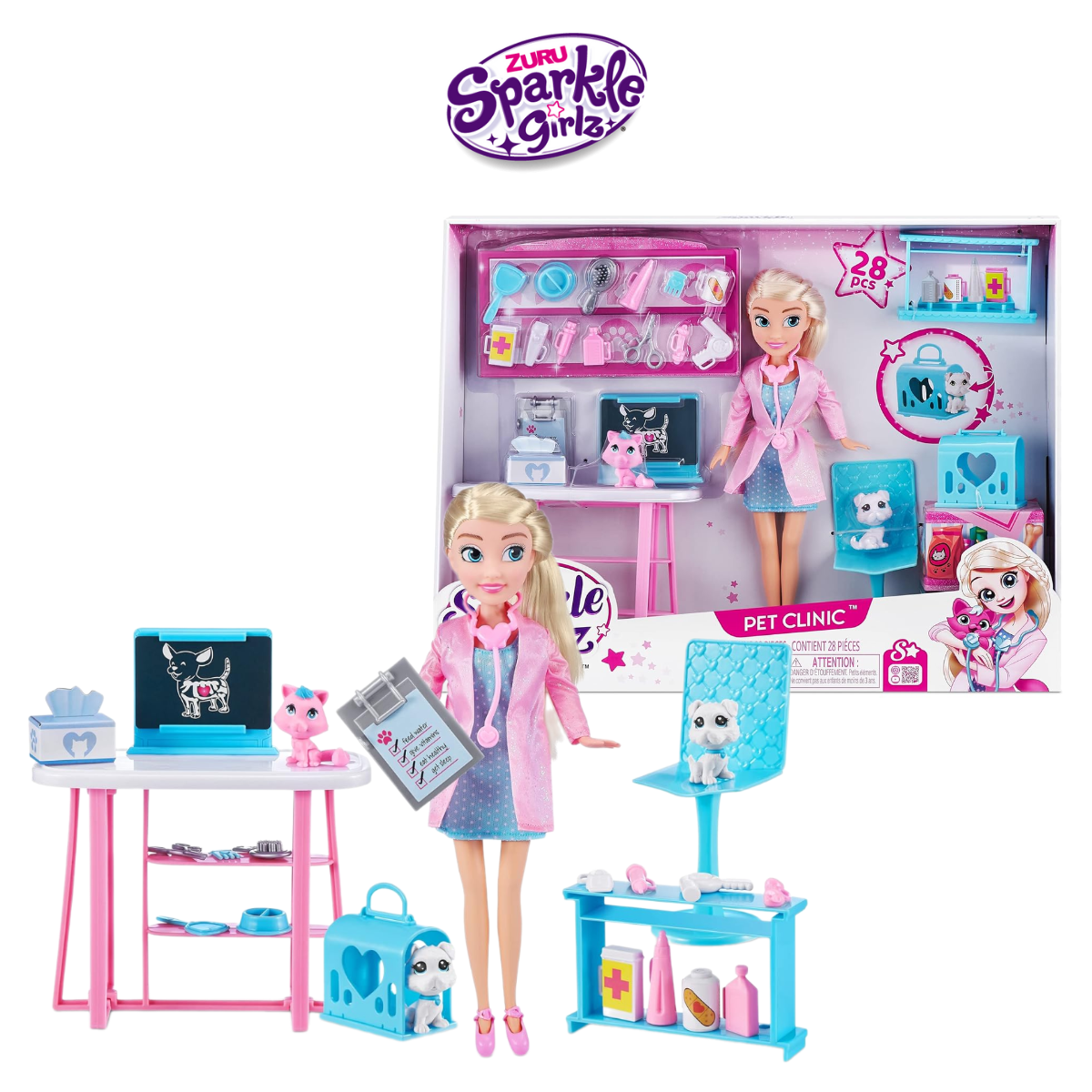 Bộ đồ chơi búp bê bác sĩ và phòng khám thú cưng Sparkle Girlz