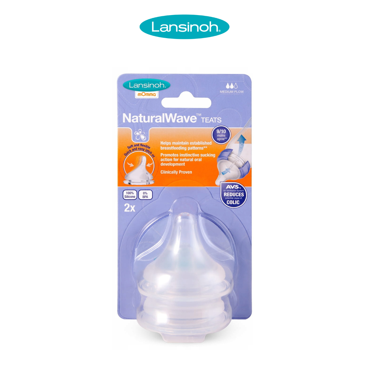 Núm ty Lansinoh NaturalWave size M cho bé 3-6 tháng (vỉ đôi)