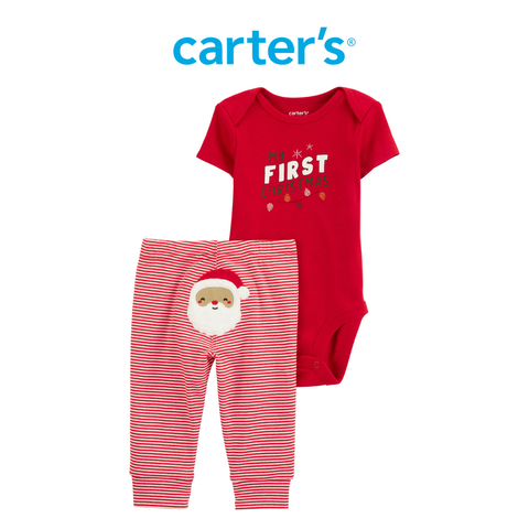  Set Bodysuit Liền Quần Cho Bé Màu Đỏ Hình Ông Già Noel Carter's 0-24M 