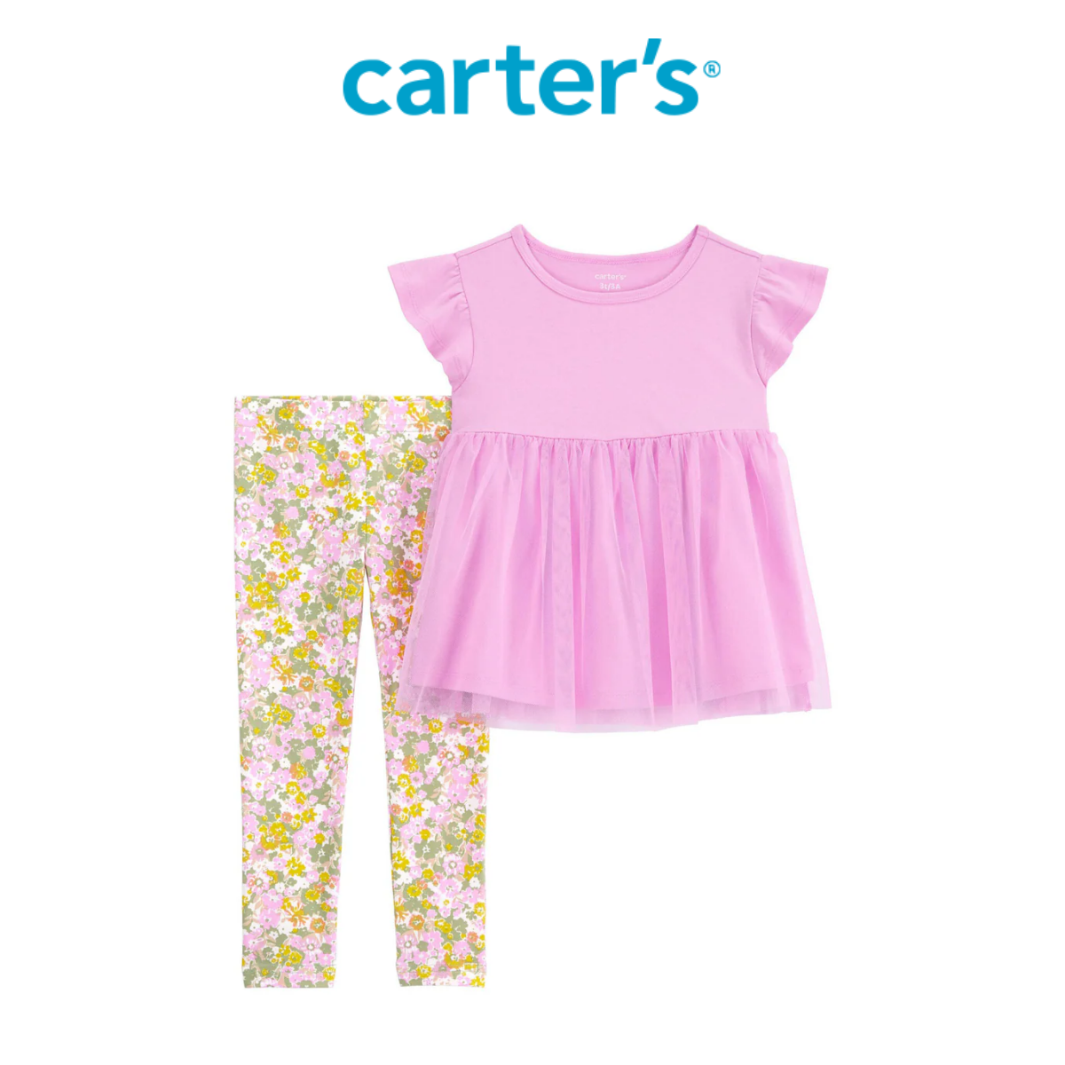 Set Áo Thun Bé Gái Màu Tím Kèm Quần Dài Hình Hoa Carter's 0-24M
