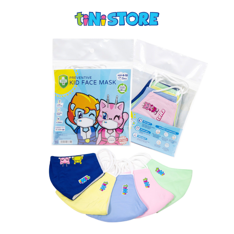 Khẩu trang vải sợi tre kháng khuẩn 3 lớp- size S - Pack 5 (các màu)