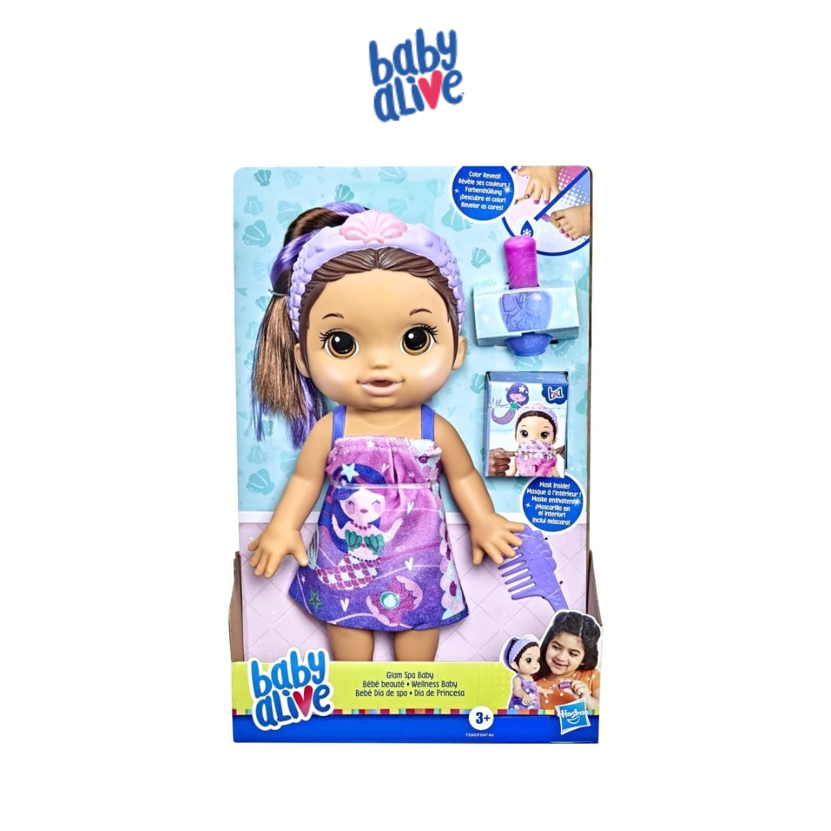 Bộ đồ chơi búp bê tóc nâu và bộ phụ kiện spa Baby Alive