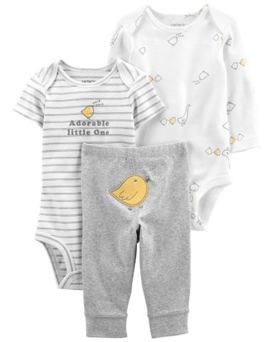  Set Gồm 2 Bodysuit Liền Quần Trắng Hình Chim Kèm Quần Dài Carter's 0-24M 