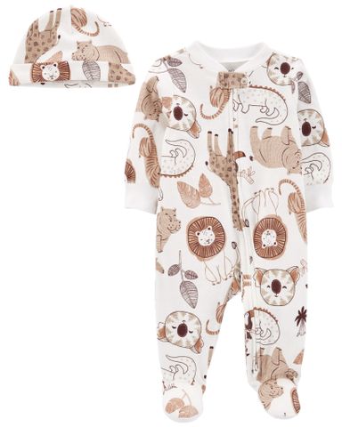  Set Bodysuit Tay Dài Liền Quần Dài Hình Động Vật Kèm Nón Carter's 0-24M 