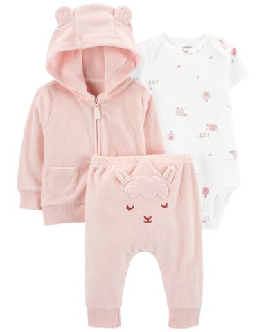  Set Gồm Bộ Quần Áo Dài Có Nón Bé Gái Hồng Hình Con Cừu Kèm Bodysuit Liền Quần Carter's 0-24M 