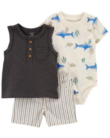  Set 3 Gồm Bodysuit Bé Trai Kèm Bộ Áo Ngắn Tay Màu Đen Quần Trắng Carter's 0-24M 